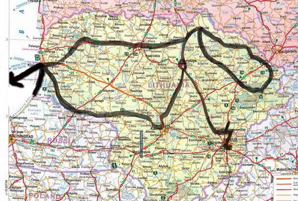 Verlauf der Reise Litauen Karte