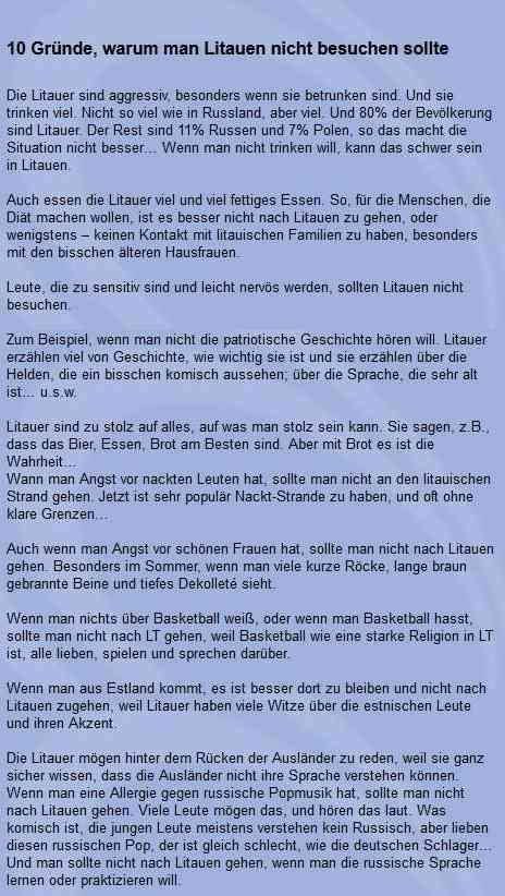 Gruende Litauen nicht zu besuchen