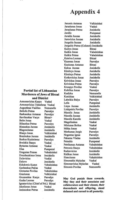 Namen der litauischen Beteiligten am Massaker Birzai Partisanen Massenmord Birzai